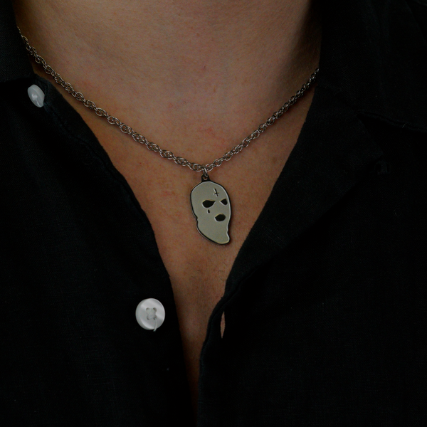 Ski Mask Necklace - Silver Colored