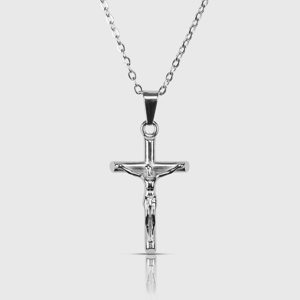 Sølvfarvet kors halskæde med Jesus-figur