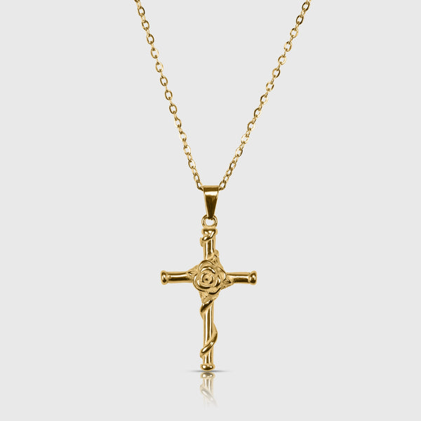 Rose Cross Necklace - 18k Gold Plated